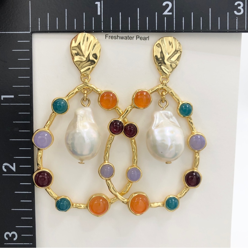 JCrew Semi-precious Stone Multicolor Statement Gold Teardrop Earrings - Picture 3 of 5